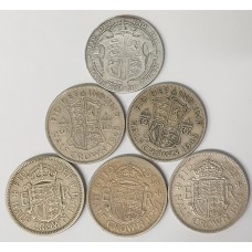 GREAT BRITAIN  UK ENGLAND 1910 - 1961. 1/2  HALF CROWNS . 6 LOT OF COINS